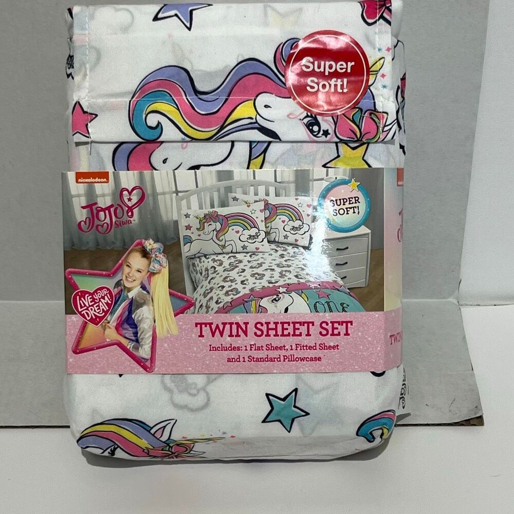 Nickelodeon‎ Twin JoJo Siwa Live Your Dream Unicorn Twin Sheet Set 3 Piece NWT
